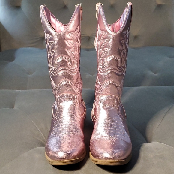 Metallic Pink Kids Cowgirl Boots Size 2 "Deputy" - Picture 3 of 13